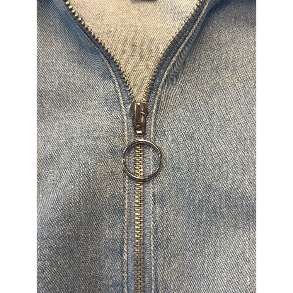 Haute Monde Jacket Womens Small Blue Denim Zip Front Cropped Elastic Hem O-Ring - Picture 2 of 10